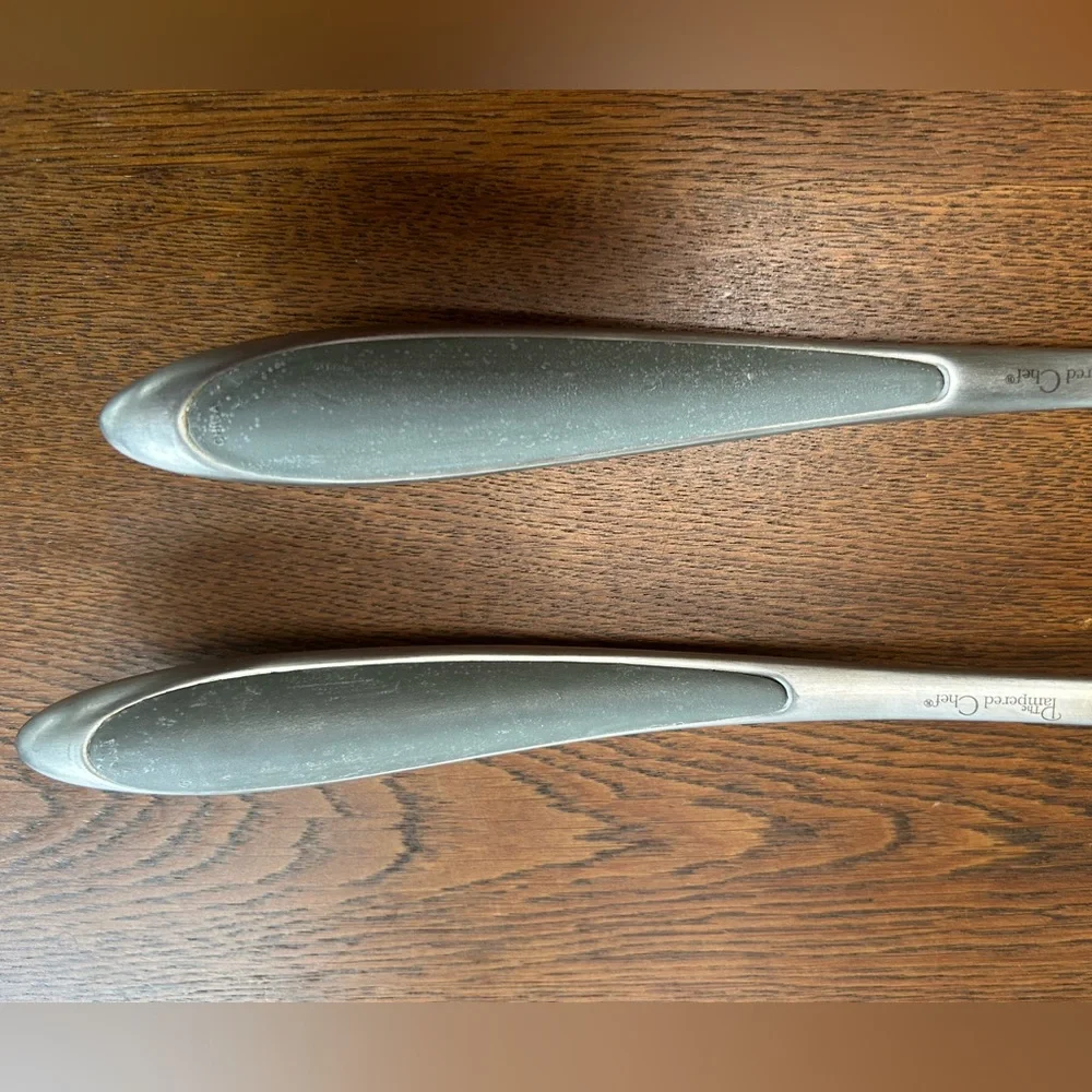 Pampered Chef serving Fork & Spoon, stainless steel classic, w/cushioned back.